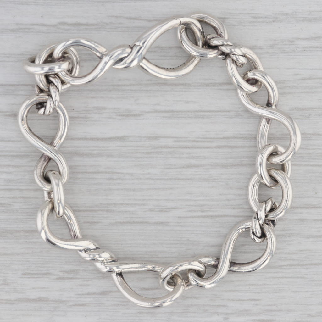 Gray David Yurman Figaro Chain Bracelet Sterling Silver 6.5" 10.7mm