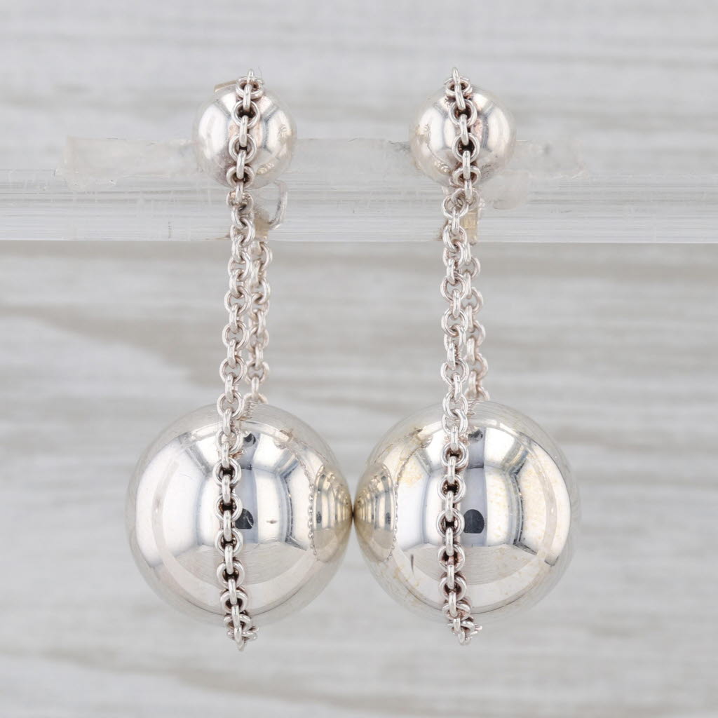Tiffany Hardware Double Drop Earrings Sterling Silver 14k Gold w/ Pouch