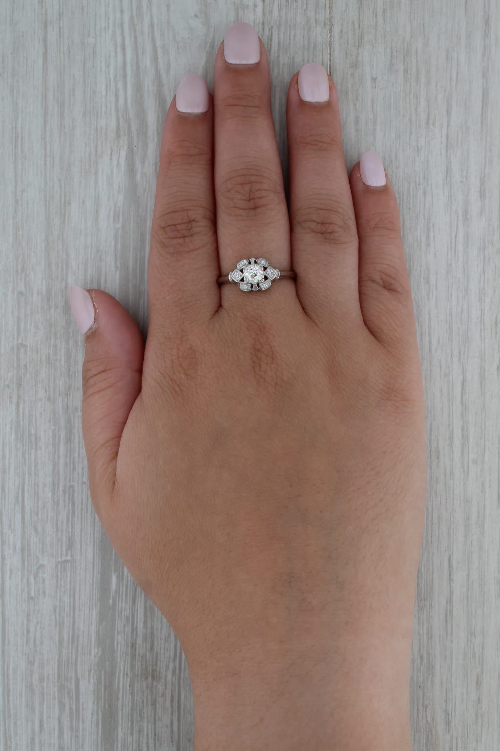 Art Deco 0.51ctw Old European Diamond Engagement Ring 900 Platinum Size 10.25