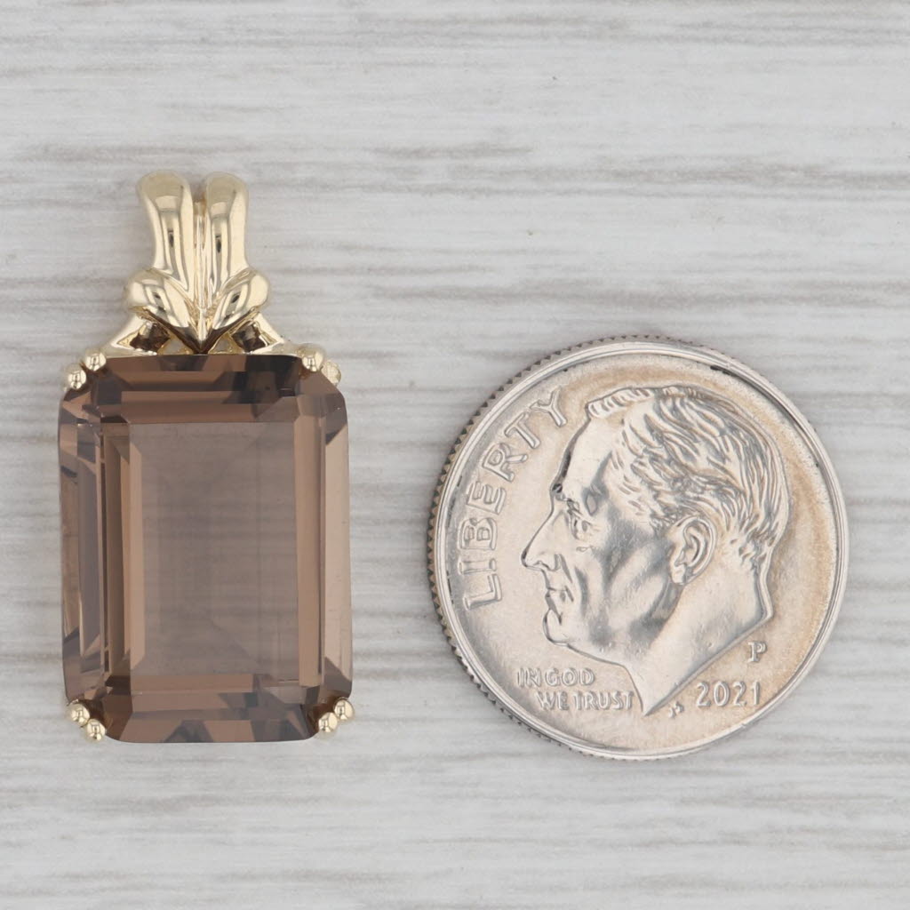 Gray 11.40ct Smoky Quartz Pendant 10k Yellow Gold Emerald Cut Solitaire