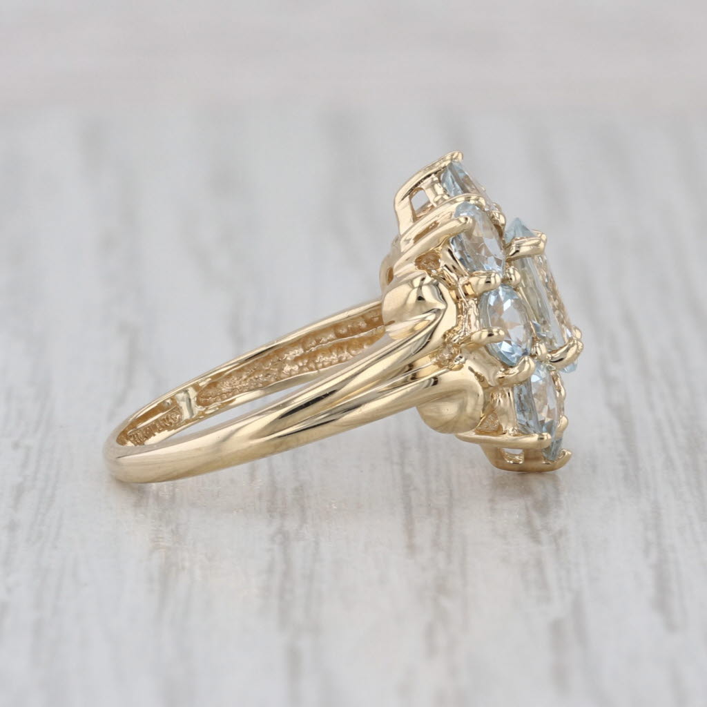 2.96ctw Aquamarine Flower Ring 10k Yellow Gold Size 6