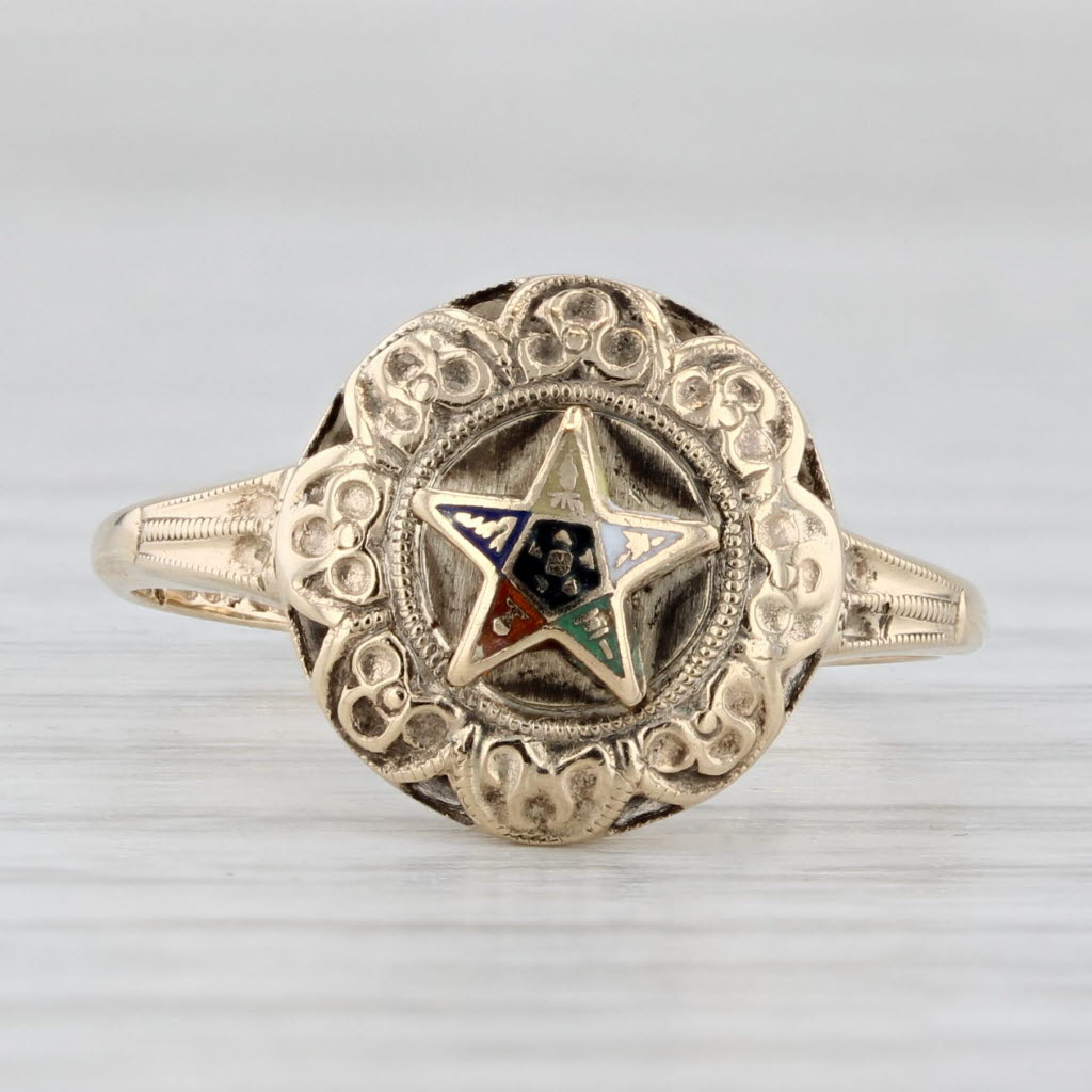 Light Gray Vintage Order Eastern Star Ring 10k Gold Women's OES Masonic Signet Size 6.25