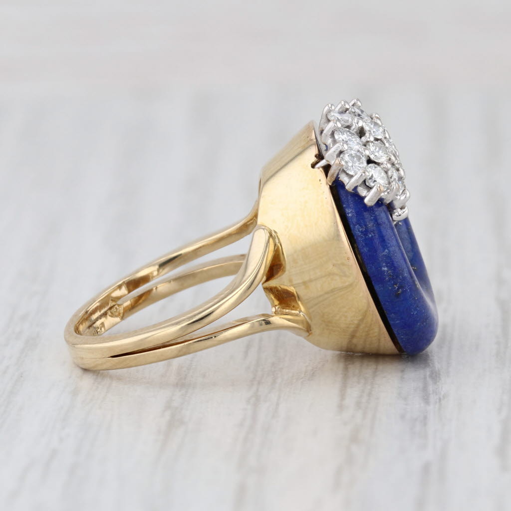 0.48ctw Diamond Blue Lapis Lazuli Hololith Ring 18k Yellow Gold Size 6
