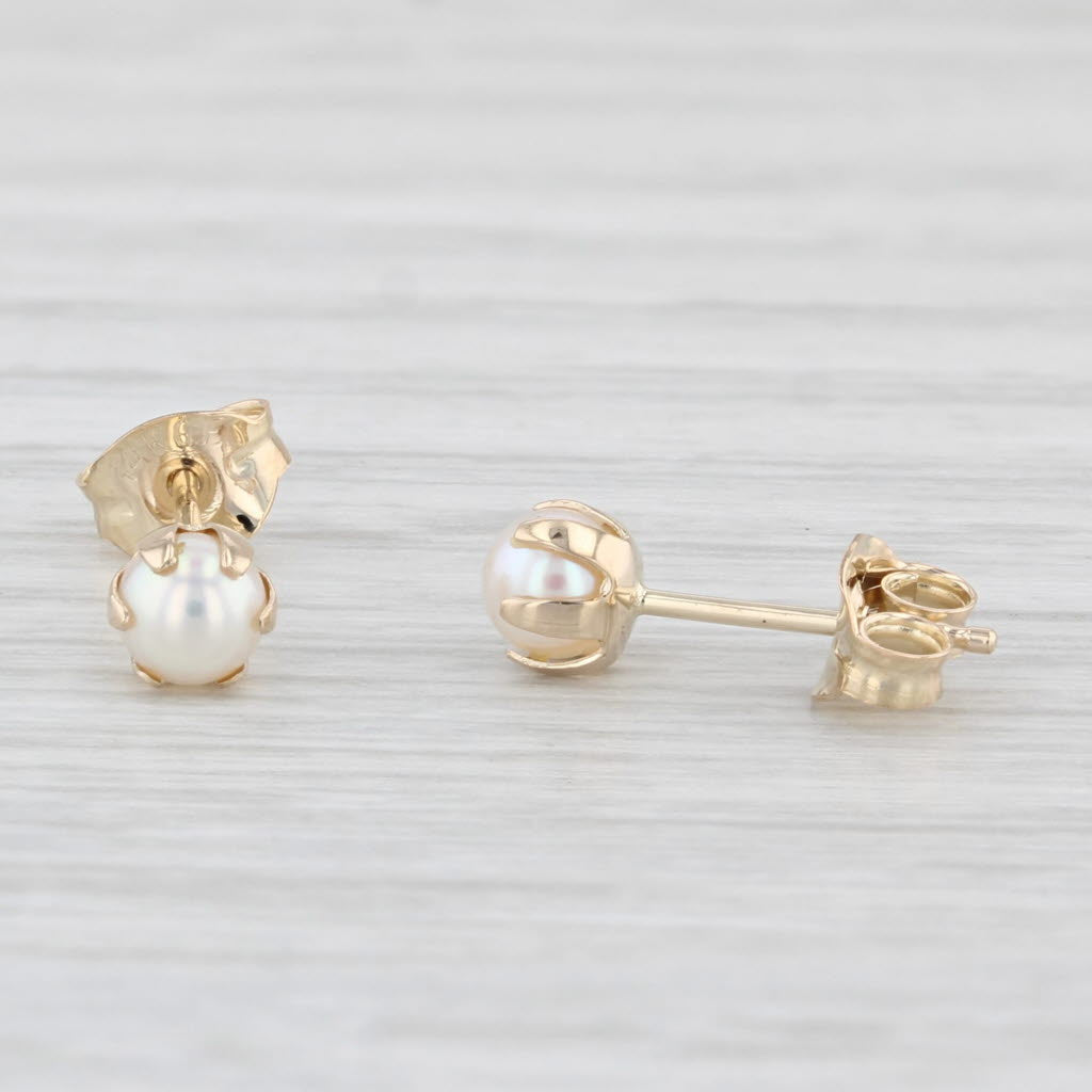 Light Gray Cultured Pearl Stud Earrings 14k Yellow Gold Round Solitaire Studs