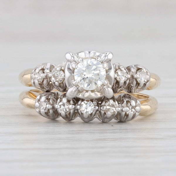 Light Gray Vintage 0.52ctw Round Diamond Engagement Ring Wedding Band Set 14k Gold Size 6