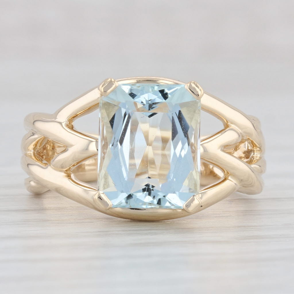 Light Gray 4.56ct Aquamarine Solitaire Ring 14k Yellow Gold Size 8.25