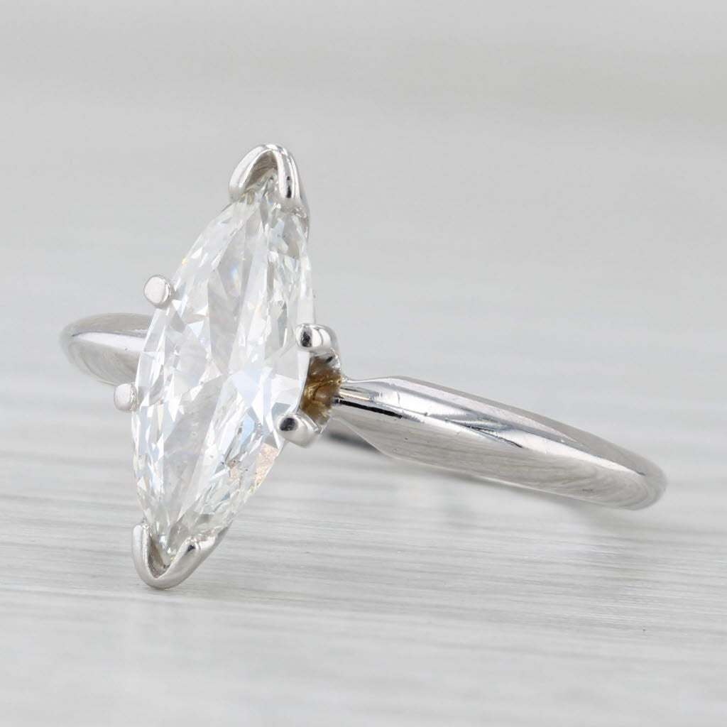 Light Gray 0.83ct Marquise Brilliant Solitaire Engagement Ring 14k White Gold Size 5.5