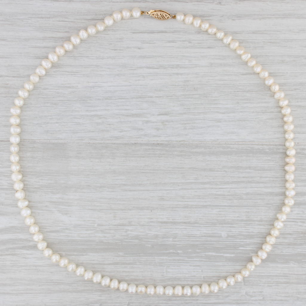 Light Gray Vintage Cultured Pearl Single Strand Necklace 14k Yellow Gold 17.5"