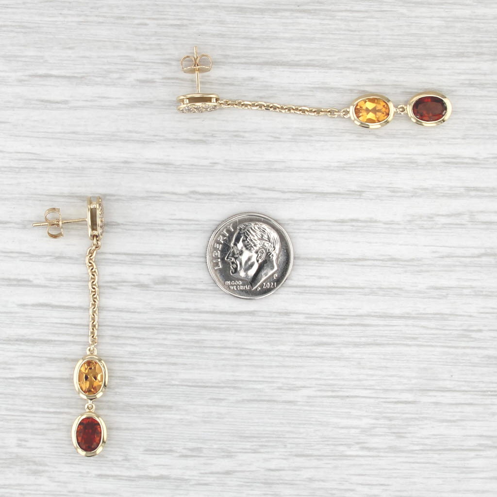 3.98ctw Yellow Orange Citrine Diamond Dangle Earrings 14k Yellow Gold Drops