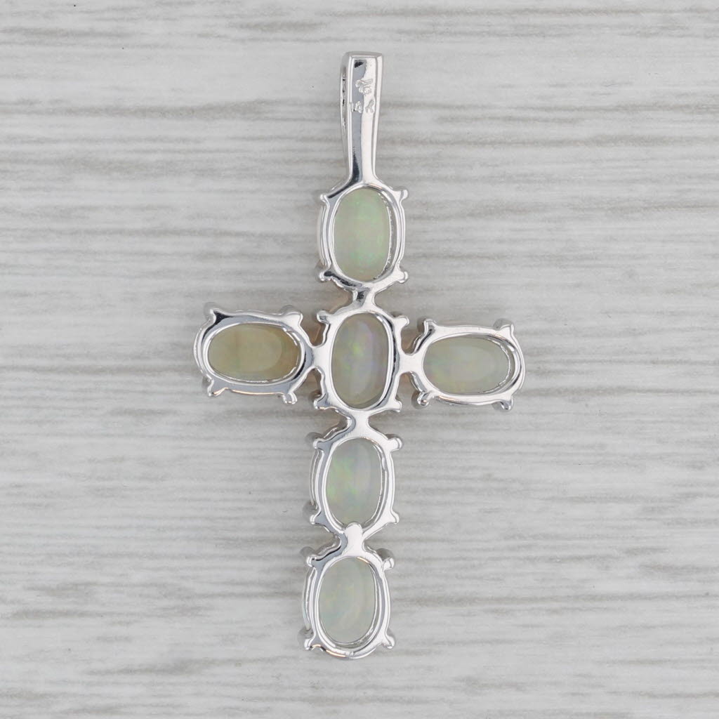 Gray Colorful Opal Cross Pendant 14k White Gold