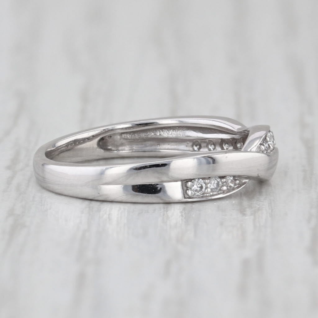 0.12ctw Diamond Woven Wedding Band 10k White Gold Size 5.75 Stackable Ring