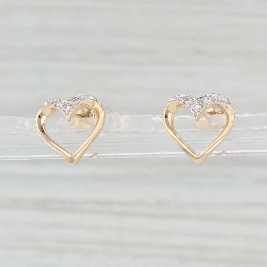 Light Gray Diamond Small Open Heart Stud Earrings 14k Yellow Gold