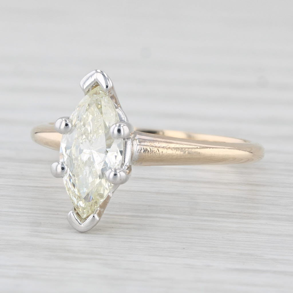 Light Gray 1.01ct Marquise Diamond Solitaire Engagement Ring 14k Gold Size 6.5 IGI