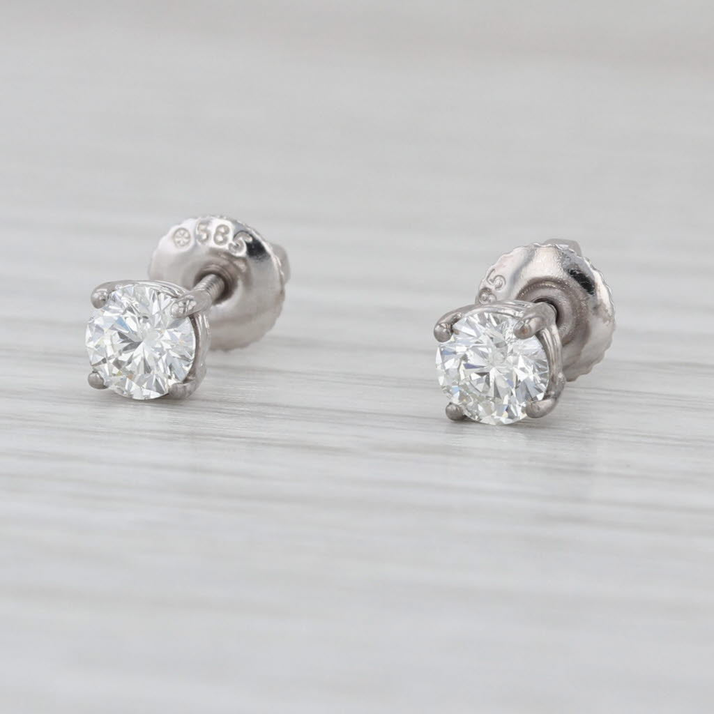 0.66ctw Round Diamond Solitaire Stud Earrings 14k White Gold Studs Screw Back