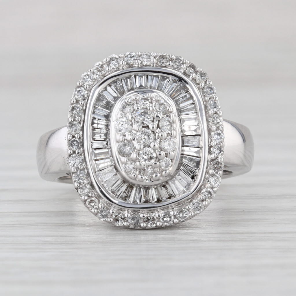 1ctw Diamond Cluster Halo Ring 14k White Gold Size 7.5 Engagement