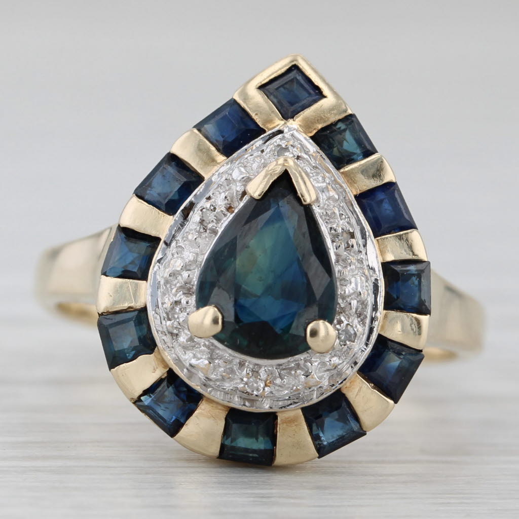 Gray 1.69ctw Pear Blue Sapphire Diamond Halo Ring 10k Yellow Gold Size 7.25