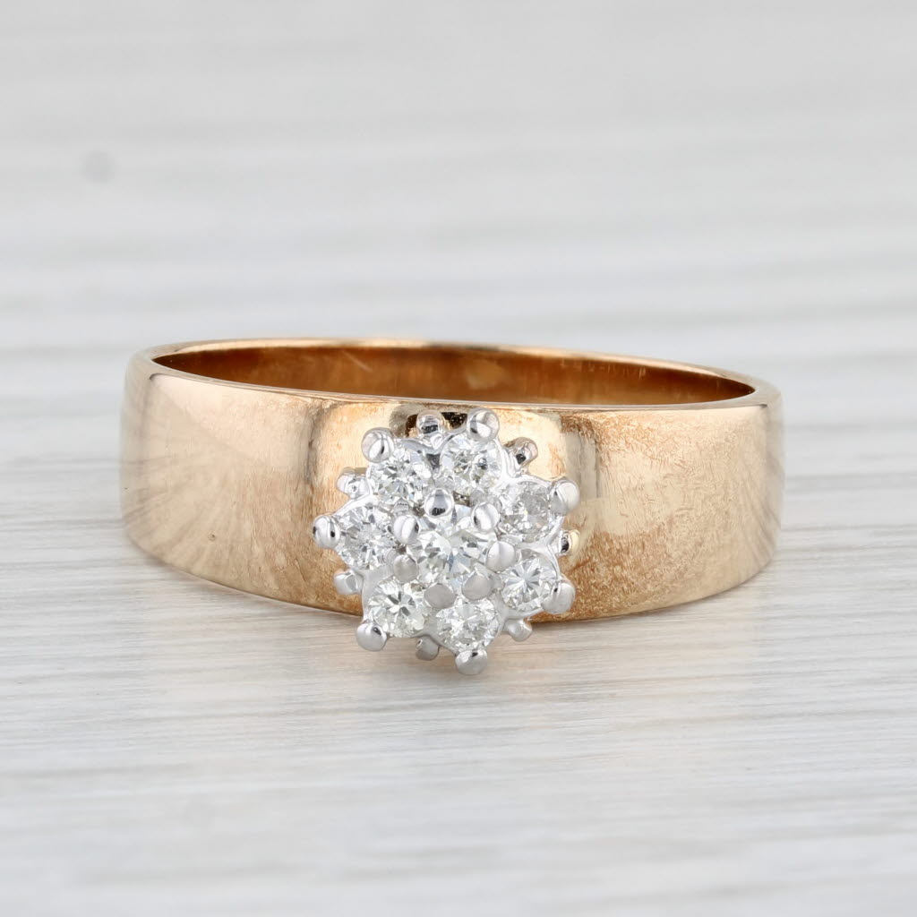 Light Gray 0.21ctw Diamond Engagement Ring 10k Yellow Gold Flower Cluster Size 7.75