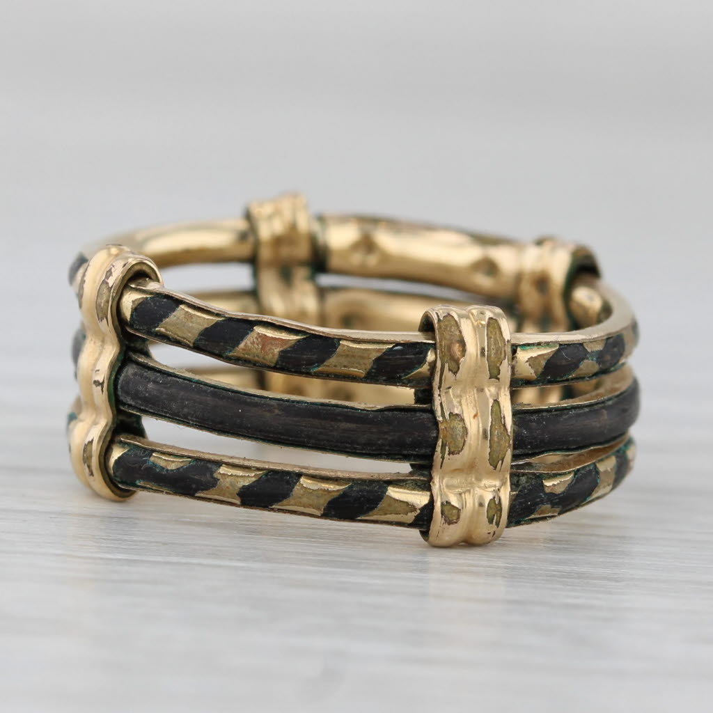 Gray Antique Elephant Hair Ring Gold Filled Stacked 3-Band Size 6