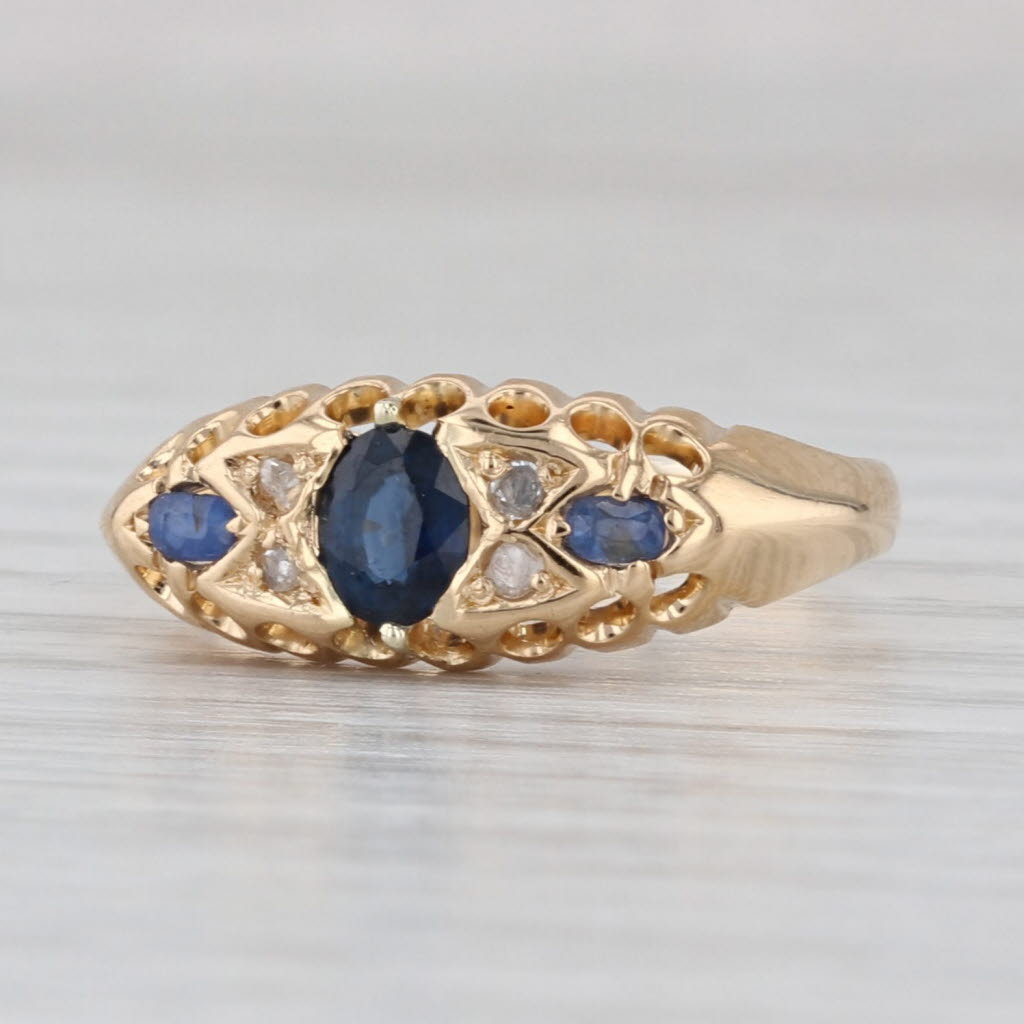 0.46ctw Blue Sapphire Diamond Ring 18k Yellow Gold Size 6.25