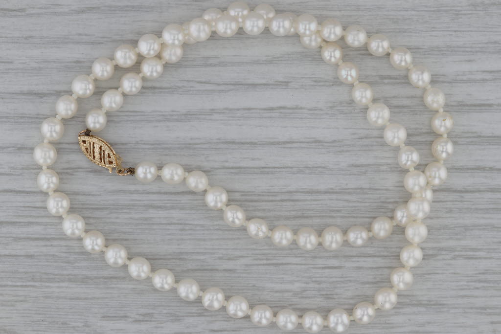 Dark Gray Freshwater Cultured Pearl Single Strand Necklace 14k Gold Clasp 18" 4.8-5.7mm