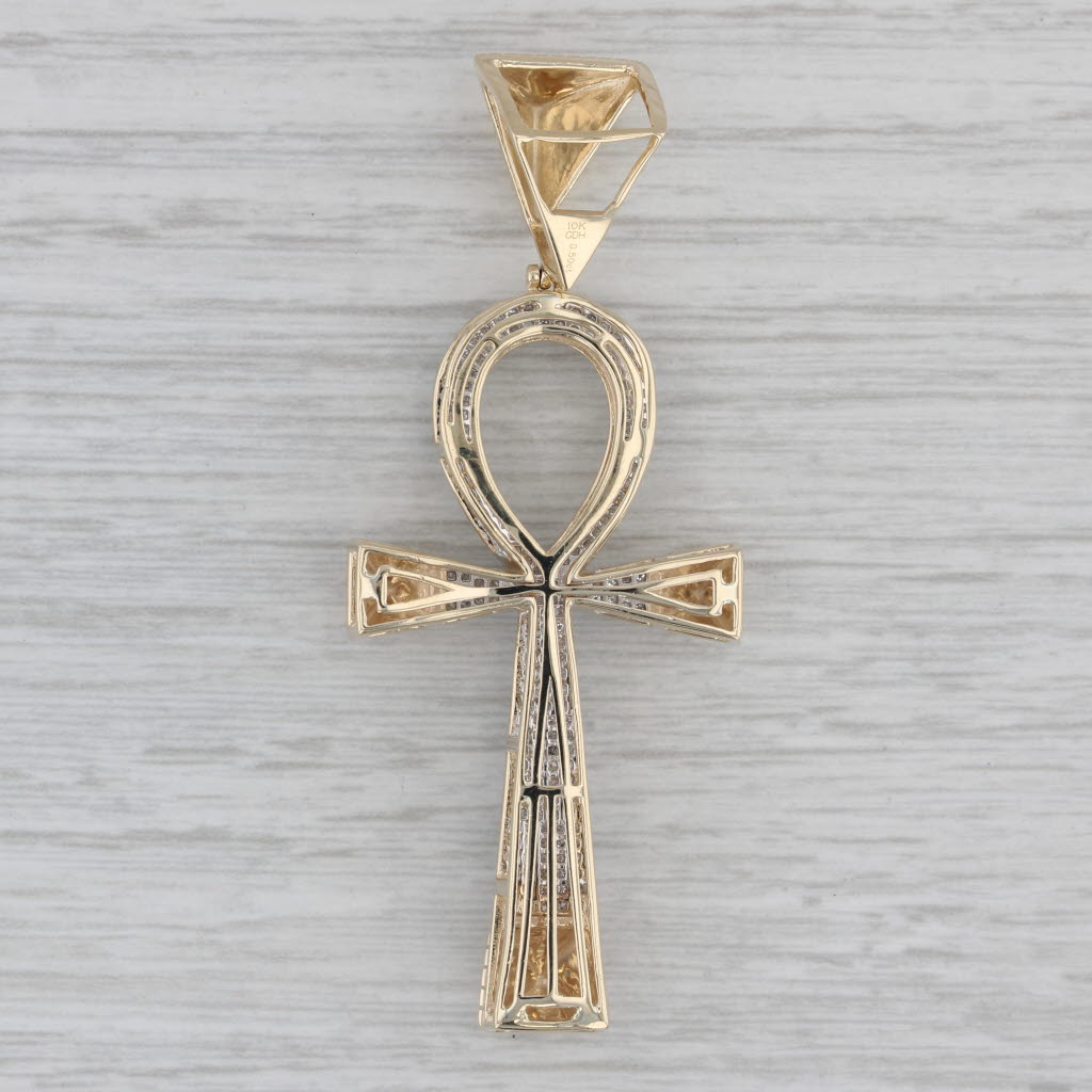 Gray 0.50ctw Diamond Ankh Cross Pendant 10k Gold Large Statement Egyptian