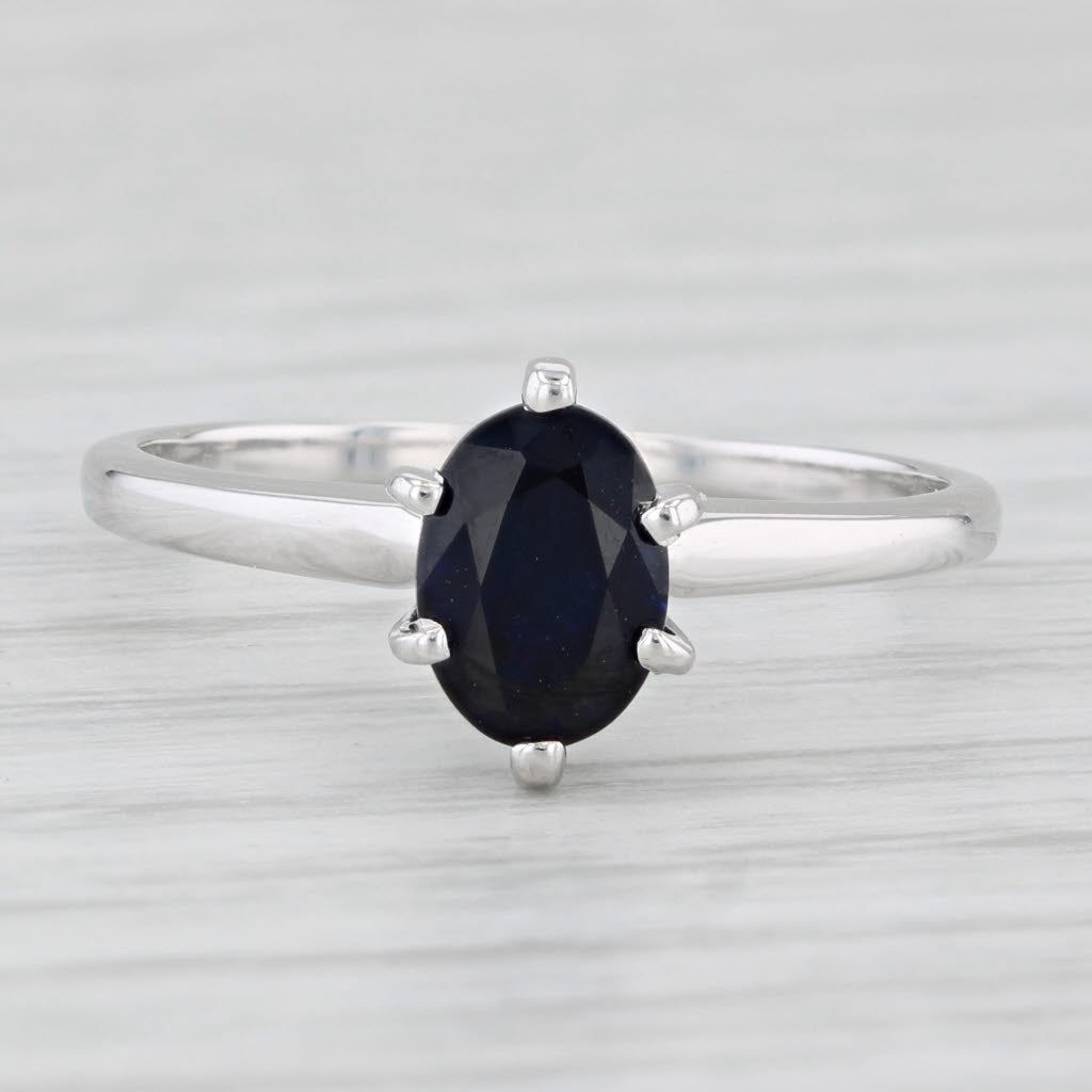 Light Gray 1ct Oval Blue Sapphire Solitaire Ring 14k White Gold Size 6.75