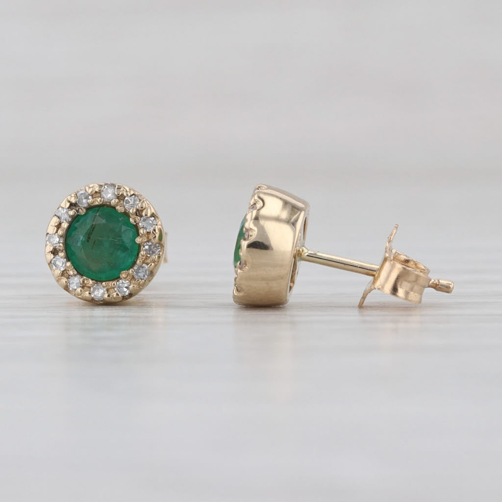 0.75ctw Emerald Diamond Halo Stud Earrings 14k Yellow Gold Round Studs