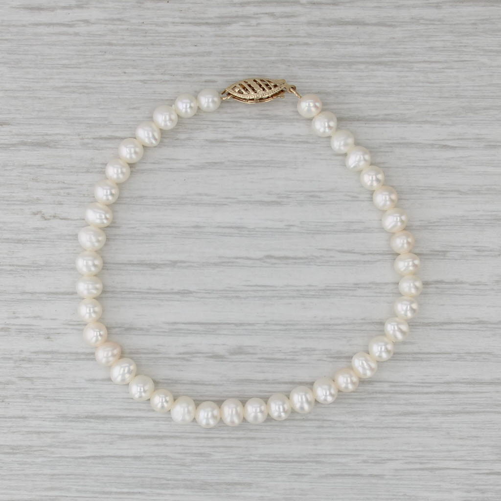 Single Pearl Strand Bead Bracelet 10k Yellow Gold 7" 4.8-5.6mm