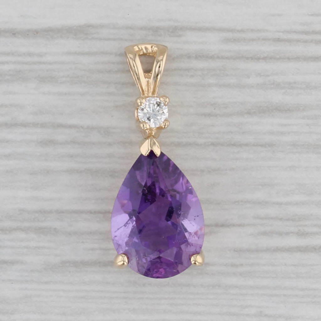 Gray 1.75ctw Amethyst Teardrop Diamond Pendant 14k Yellow Gold