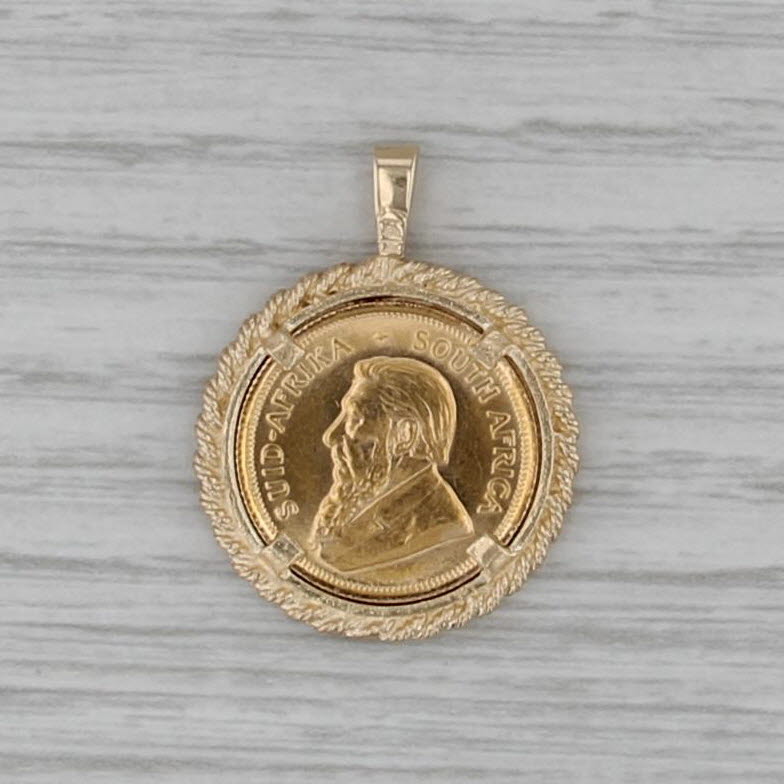 1/10 oz Fine Gold 1983 South African Krugerrand Coin Pendant 14k 22k Yellow Gold