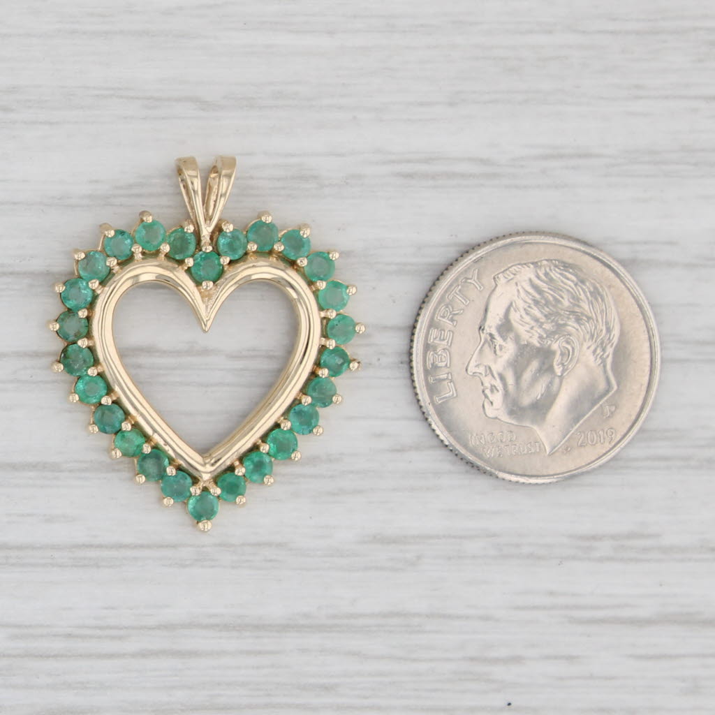 Light Gray 1ctw Emerald Framed Open Heart Pendant 10k Yellow Gold