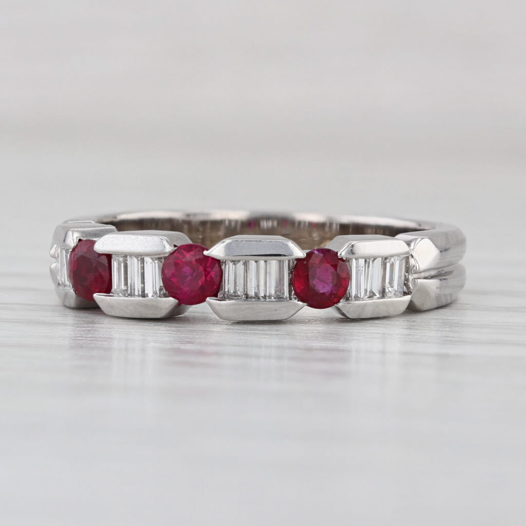 0.63ctw Ruby Diamond Ring 14k White Gold Size 6.75 Stackable Wedding Band