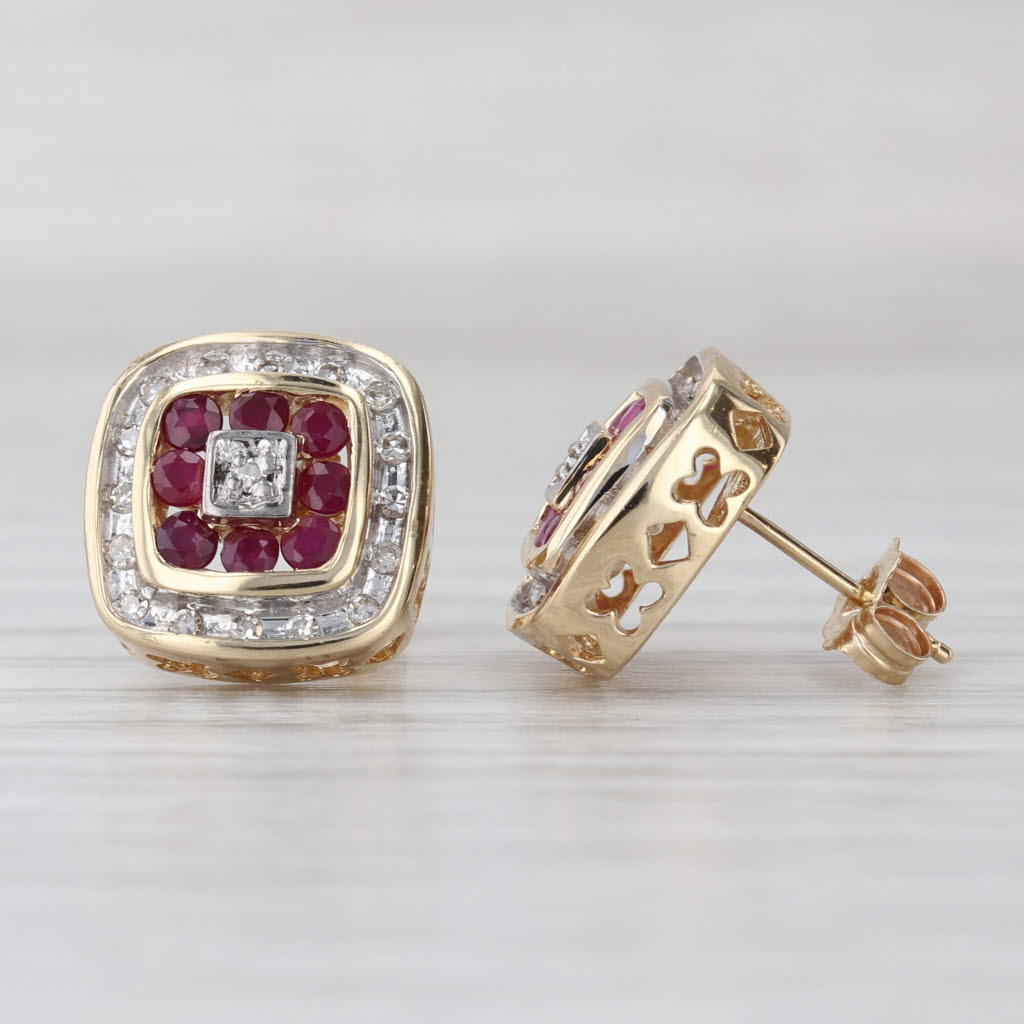 0.84ctw Ruby Diamond Halo Stud Earrings 10k Yellow Gold Studs