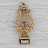 Antique Lyre Figurine Charm 16-17k Gold Turquoise Pendant 1800s Floral D'amitie