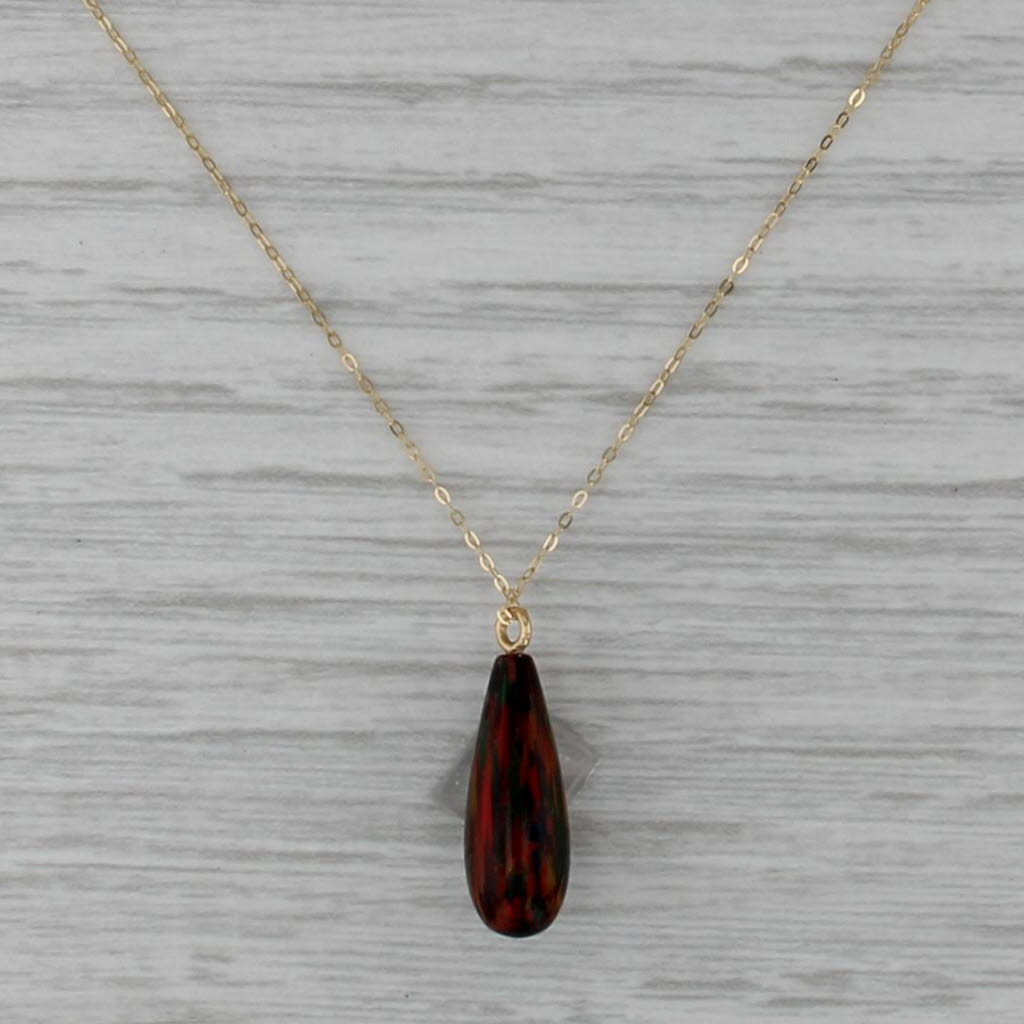 Lab Created Black Opal Teardrop Pendant Necklace 14k Gold 14" 16" Cable Chain