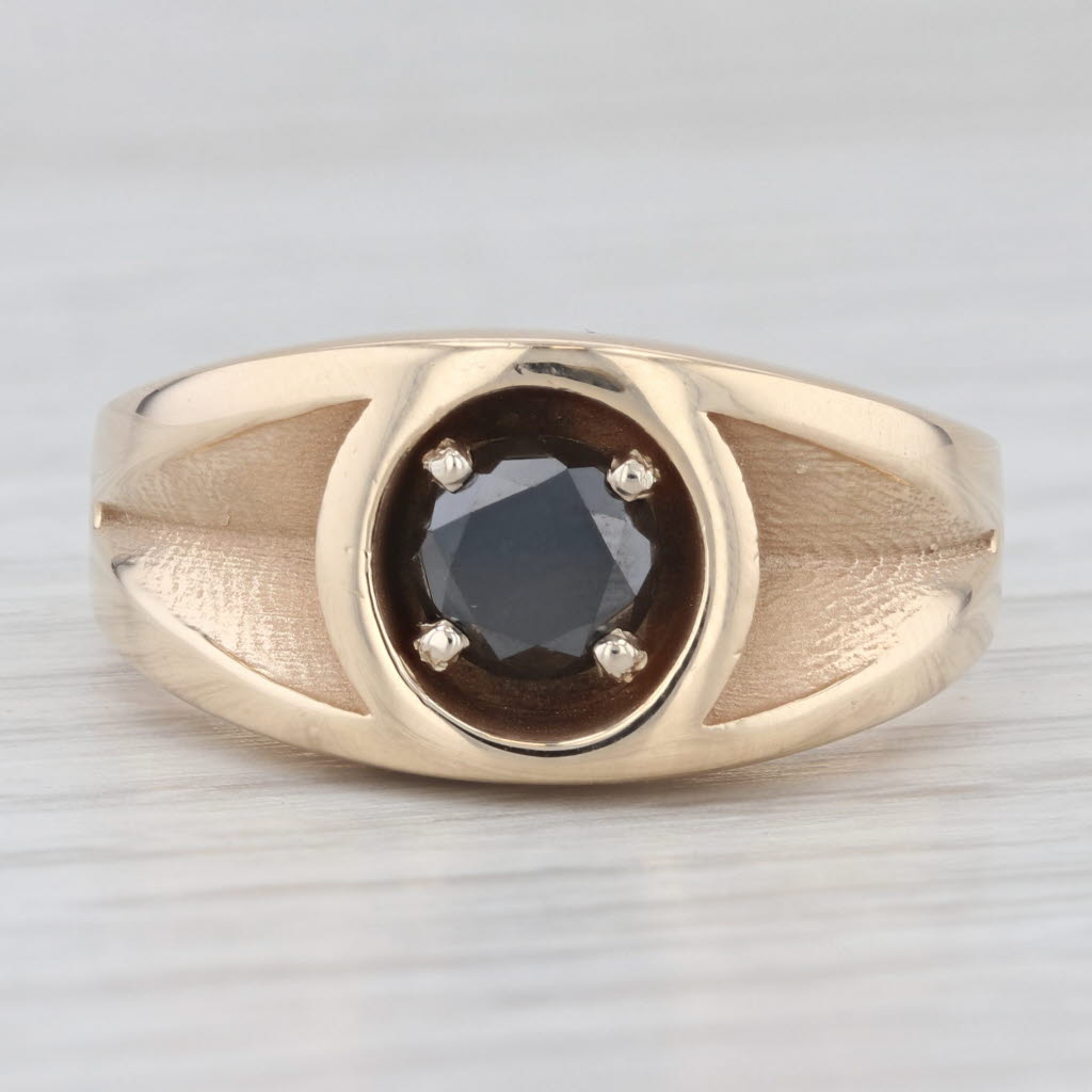 Light Gray 1ct Black Diamond Solitaire Men's Ring 14k Yellow Gold Size 10.75-11