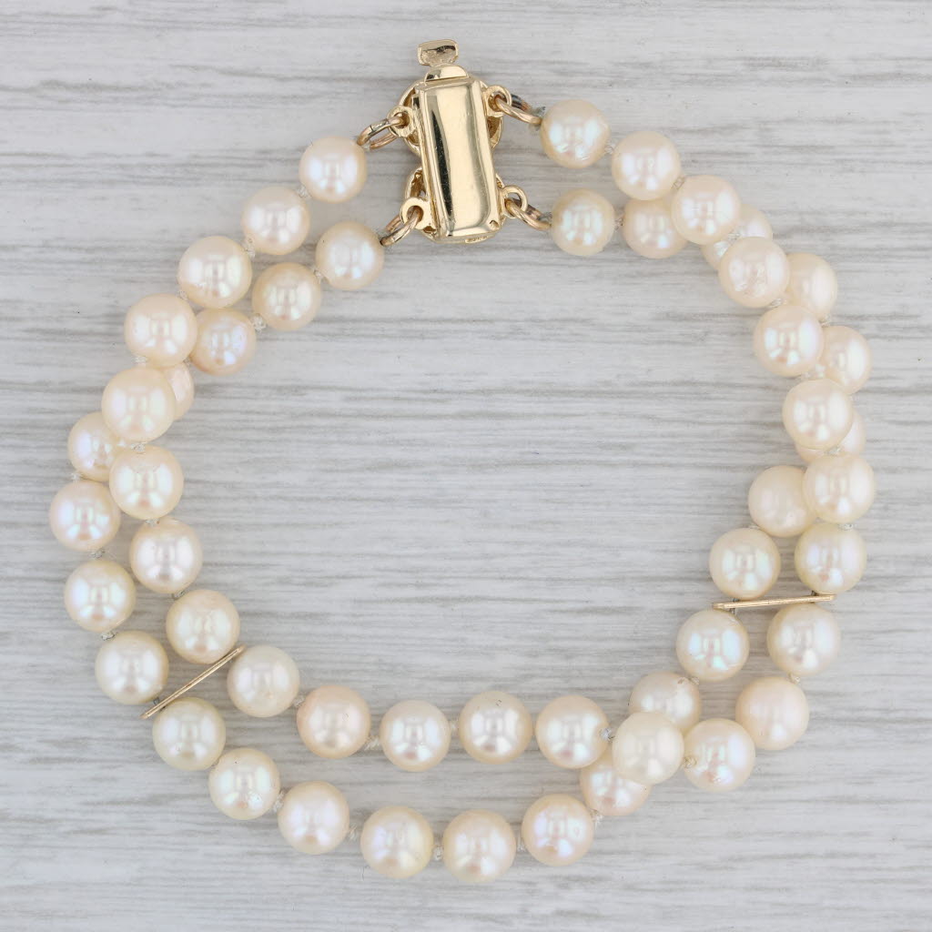 Gray Cultured Pearl Diamond Bead Strand Bracelet 14k Yellow Gold 7"