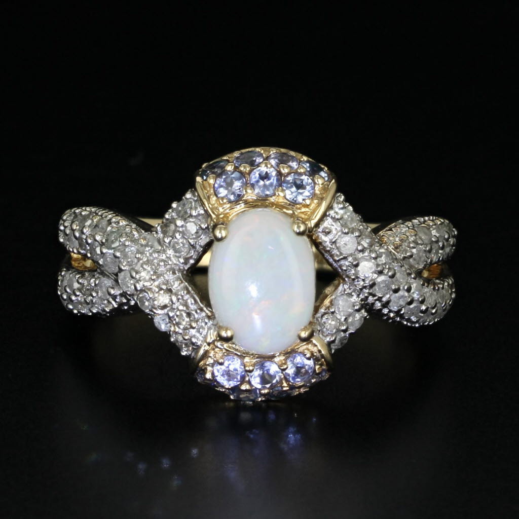 Gray New Opal Tanzanite Diamond Ring 10k Yellow Gold Size 8.25 Cocktail