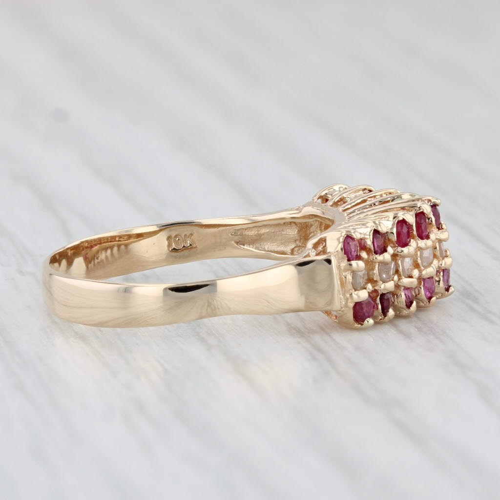 Light Gray 0.46ctw Ruby Diamond Tiered Pyramid Ring 10k Yellow Gold Size 6.75