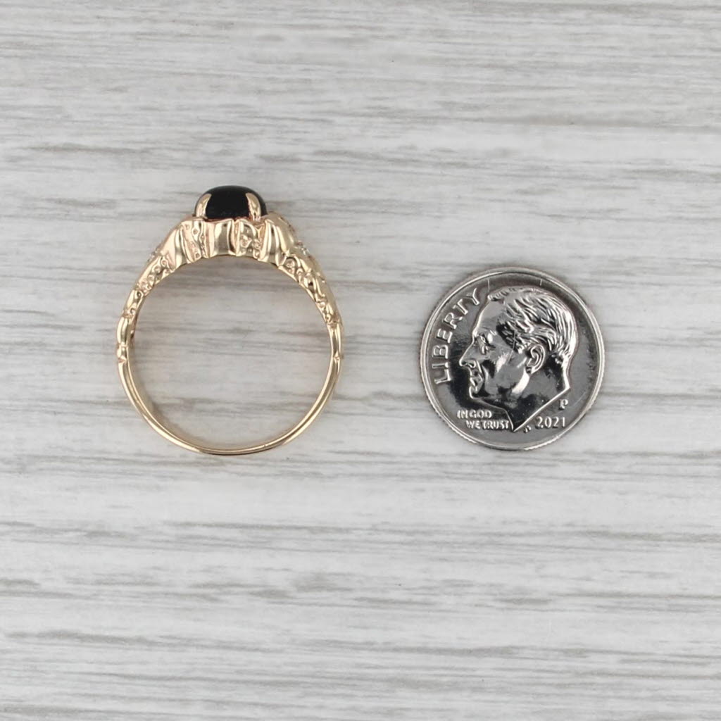 Black Star Sapphire Diamond Ring 14k Yellow Gold Nugget Pattern Size 8.5