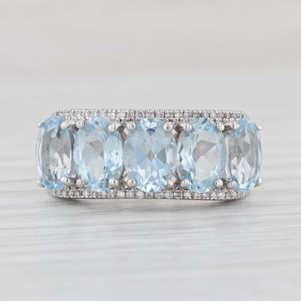 Light Gray 7.65ctw Aquamarine Diamond Ring 14k White Gold Size 7