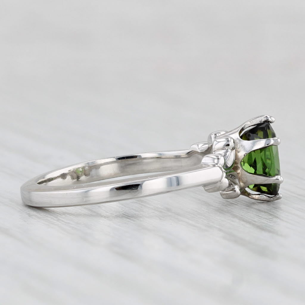 Light Gray 0.85ct Oval Green Tourmaline Solitaire Ring 14k White Gold Size 6.25