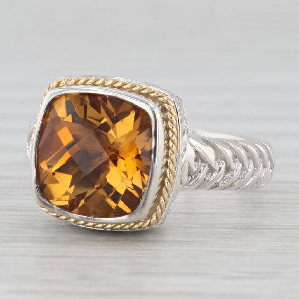 Light Gray Effy 3.60ct Cushion Citrine Solitaire Ring Sterling Silver 18k Gold Size 7-7.25