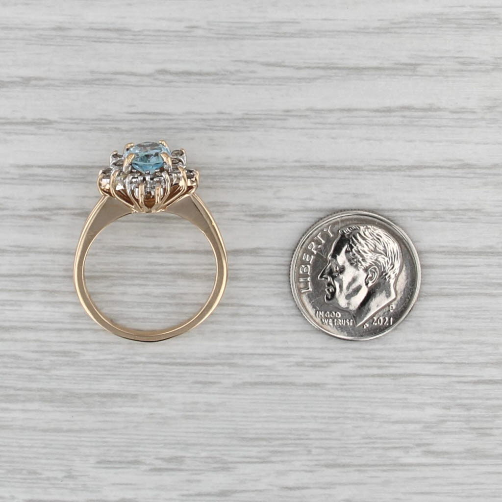 1.61ctw Oval Aquamarine Diamond Halo Ring 14k Yellow Gold Size 7.25