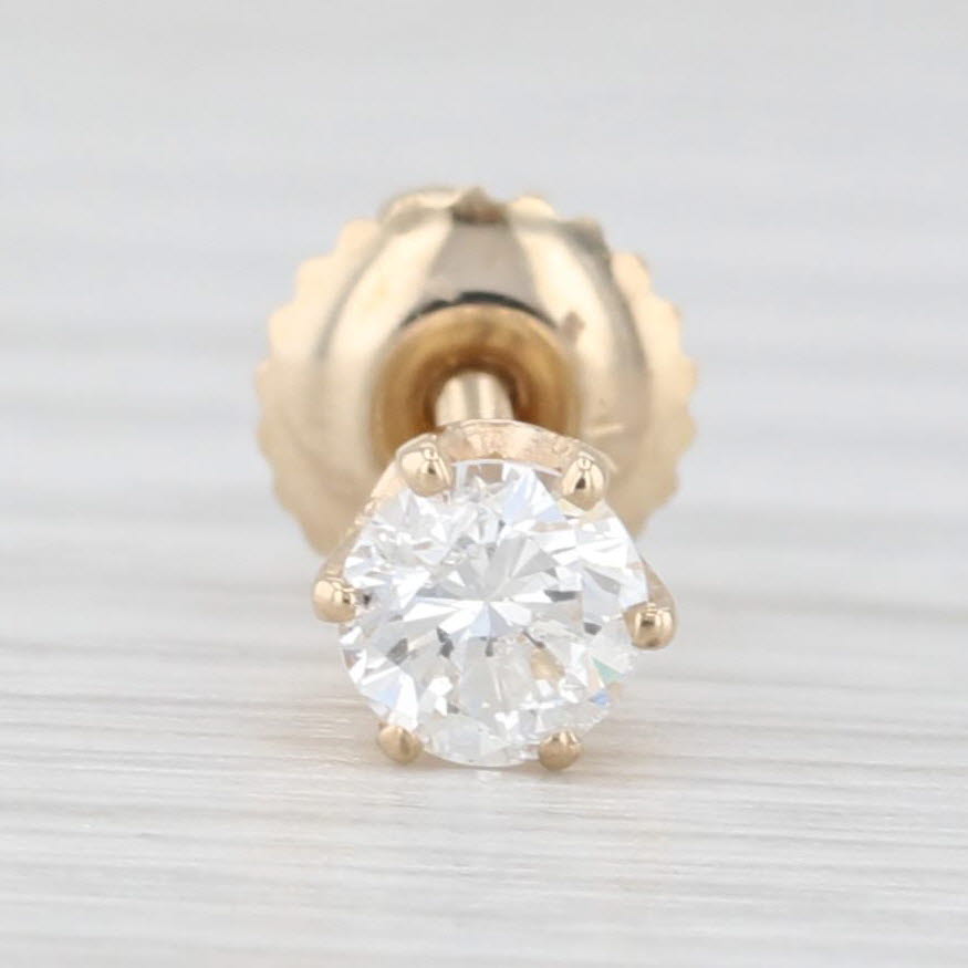 Light Gray Single 0.40ct Round Diamond Solitaire Stud Earring 14k Yellow Gold