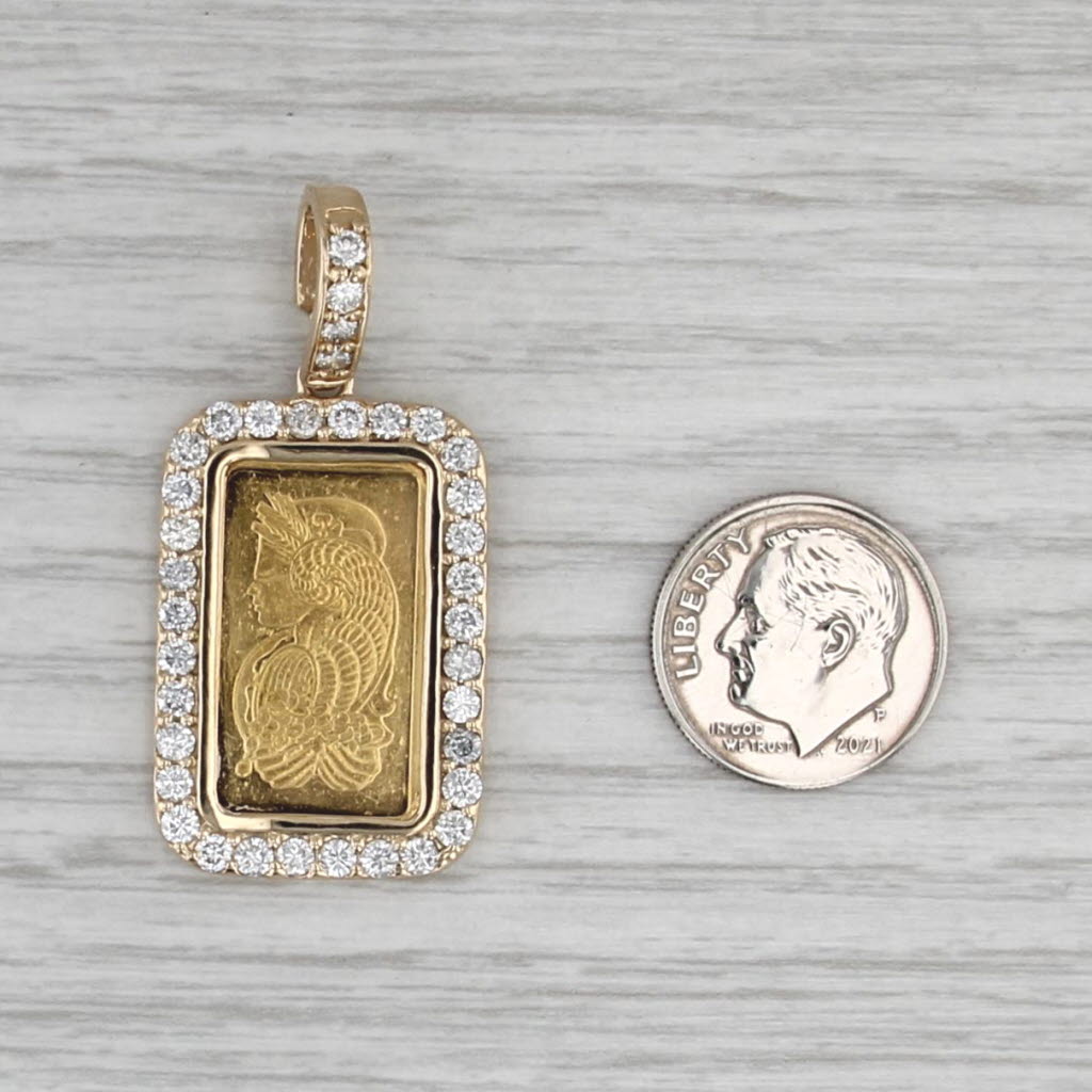 1.40ctw Diamond Bezel PAMP Swiss Gold Bar Pendant 14k 999 5 Grams