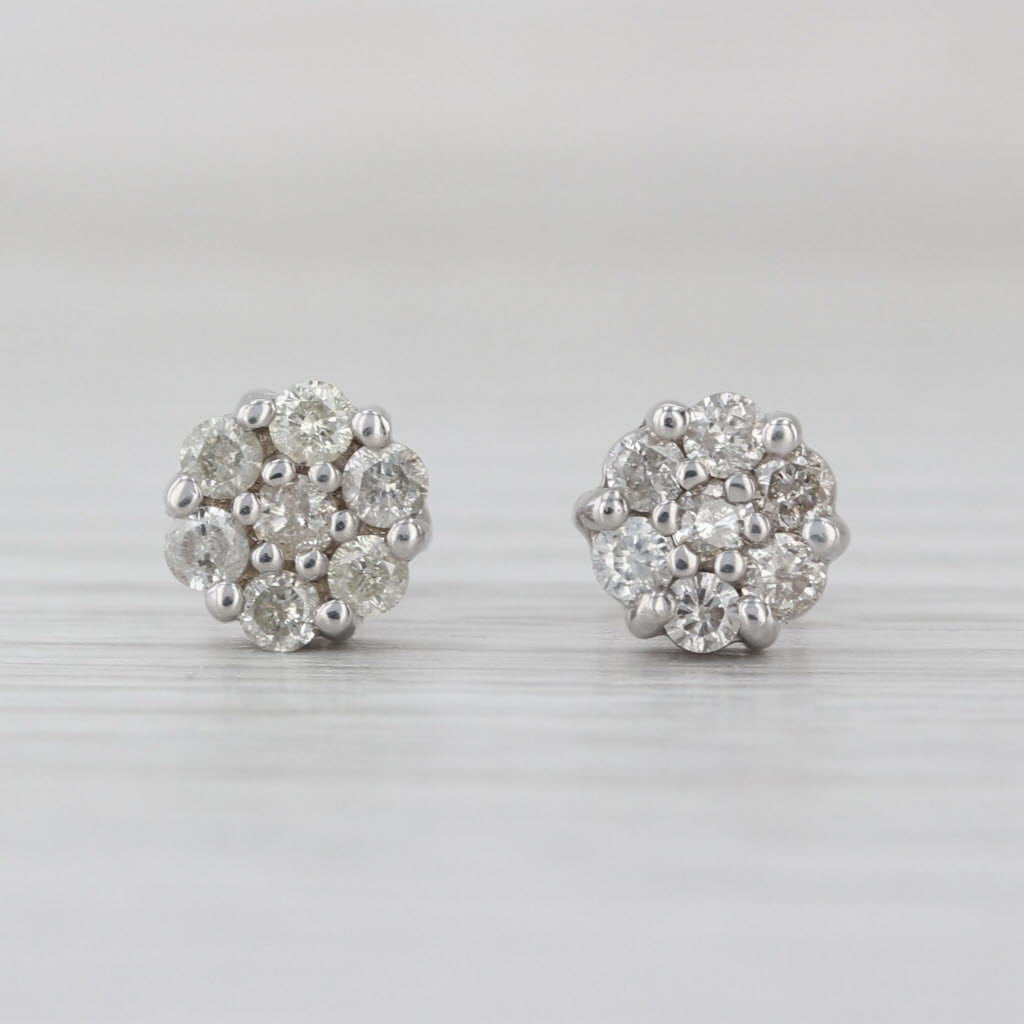 0.42ctw Diamond Cluster Stud Earrings 10k White Gold Round Studs