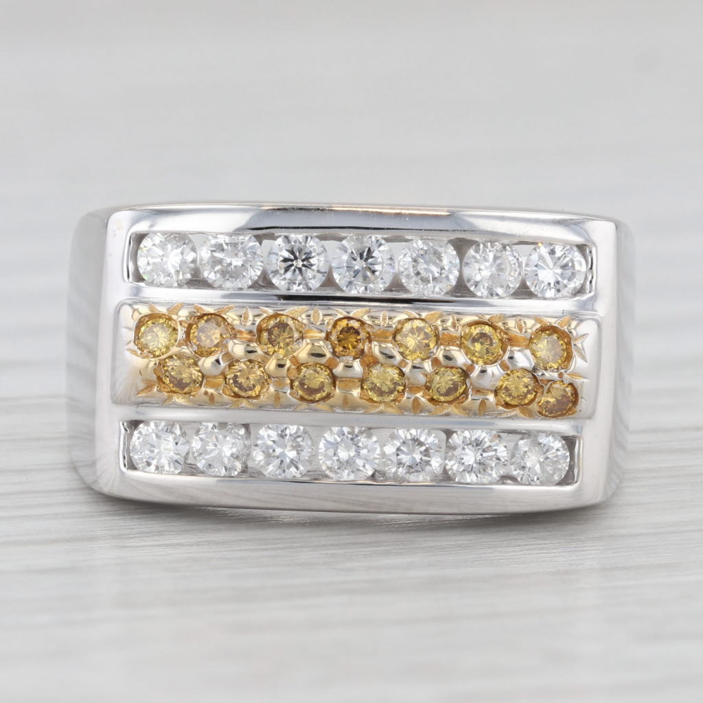 Light Gray 0.90ctw Yellow White Diamond Ring 14k White Gold Size 8