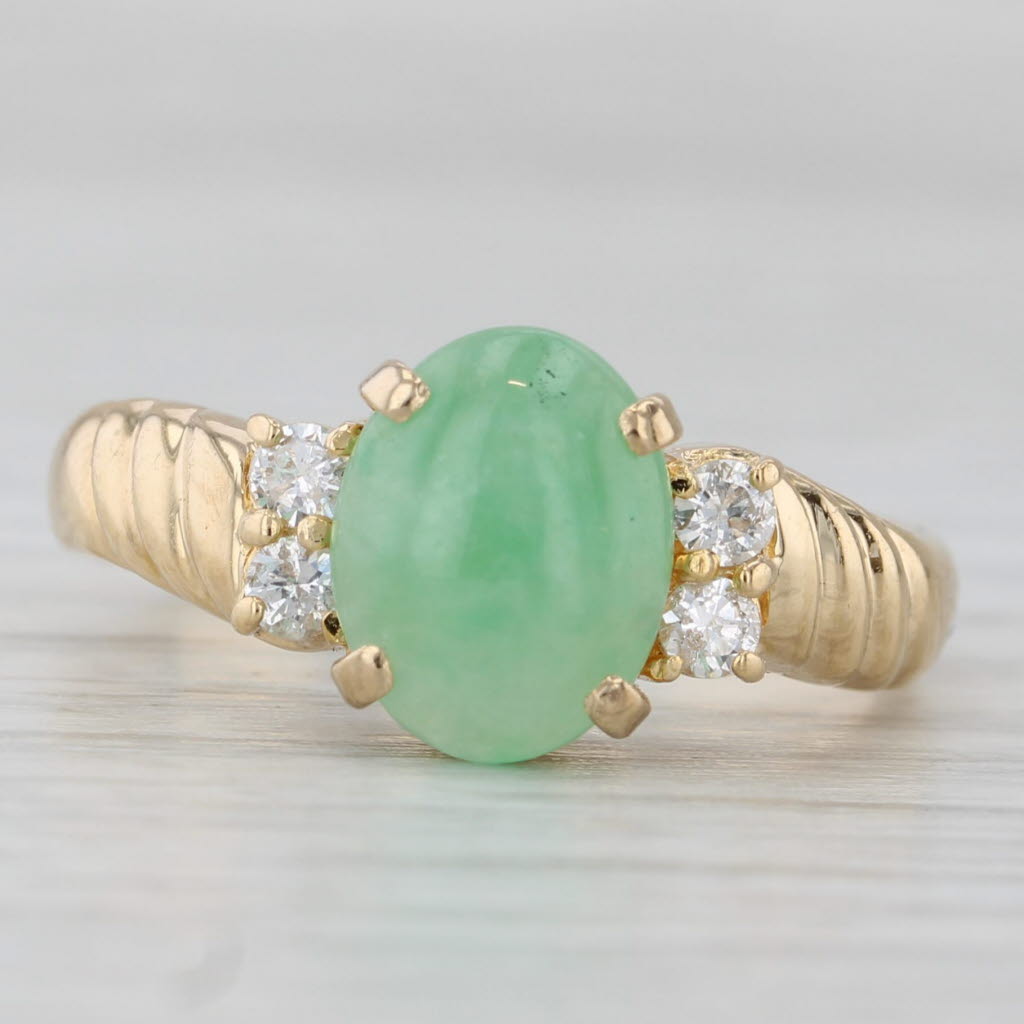 Gray Jadeite Jade Diamond Ring 18k Yellow Gold Size 7.25 Oval Cabochon