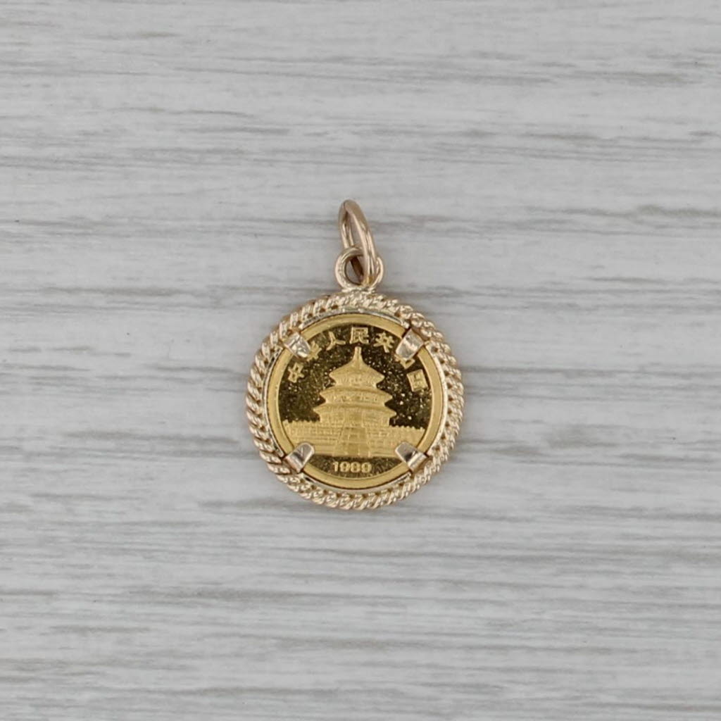 Chinese Panda Coin Pendant 14k 999 Gold 1989 5 Yuan 1/20oz Charm
